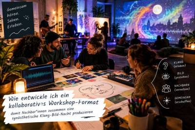 Wie entwickle ich ein kollaboratives Workshop‑Format, damit Nachbar*innen zusammen eine synästhetische Klang‑Bild‑Nacht produzieren